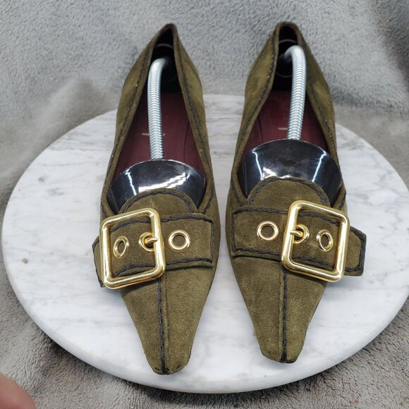 Prada Shoes Womens EU 37 US 7 Olive Green Suede Kitten Heel *Read* - Picture 6 of 10